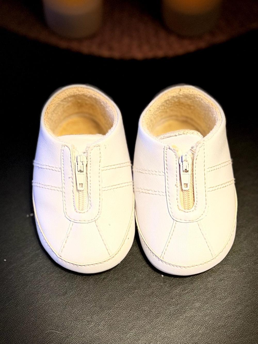 New Born Baby White Zip-Front Soft Sole Shoes size 1